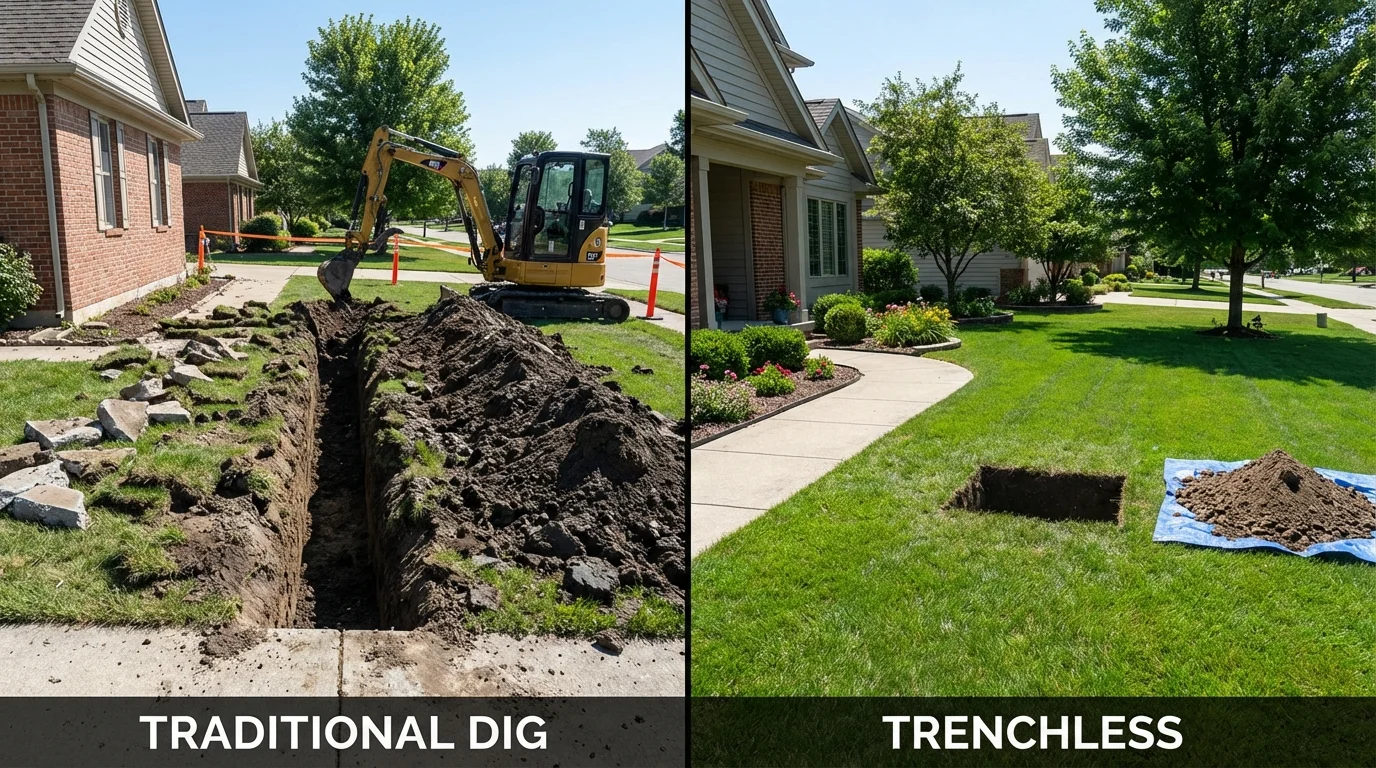 Trenchless sewer repair with minimal yard damage versus traditional excavation in Lincolnton, GA